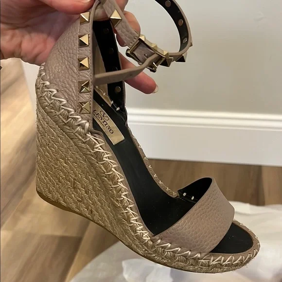 Valentino Women's Black and Cream Studded Sandals